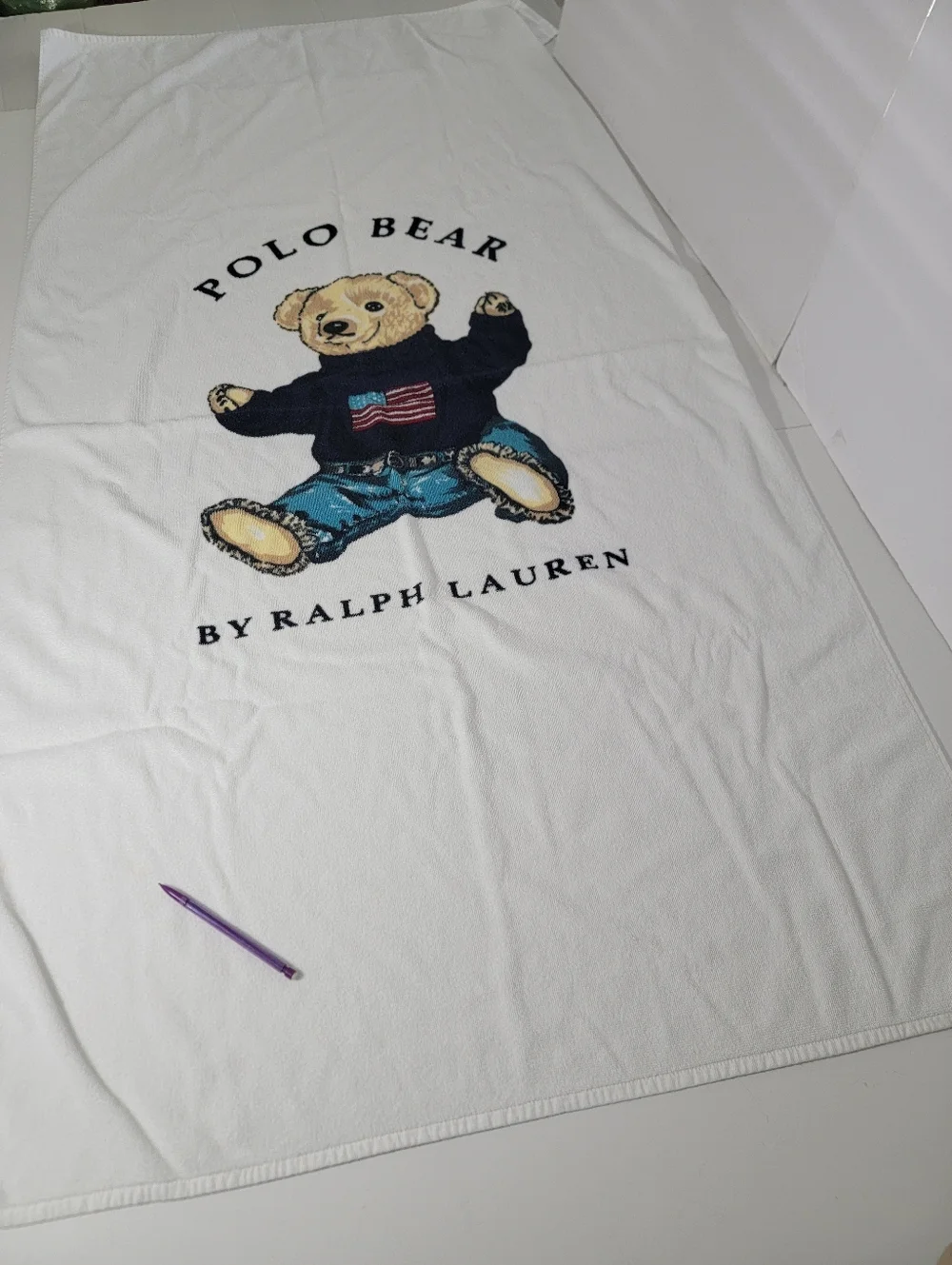 Ralph Lauren White Polo Bear Graphic Extra Large Towel